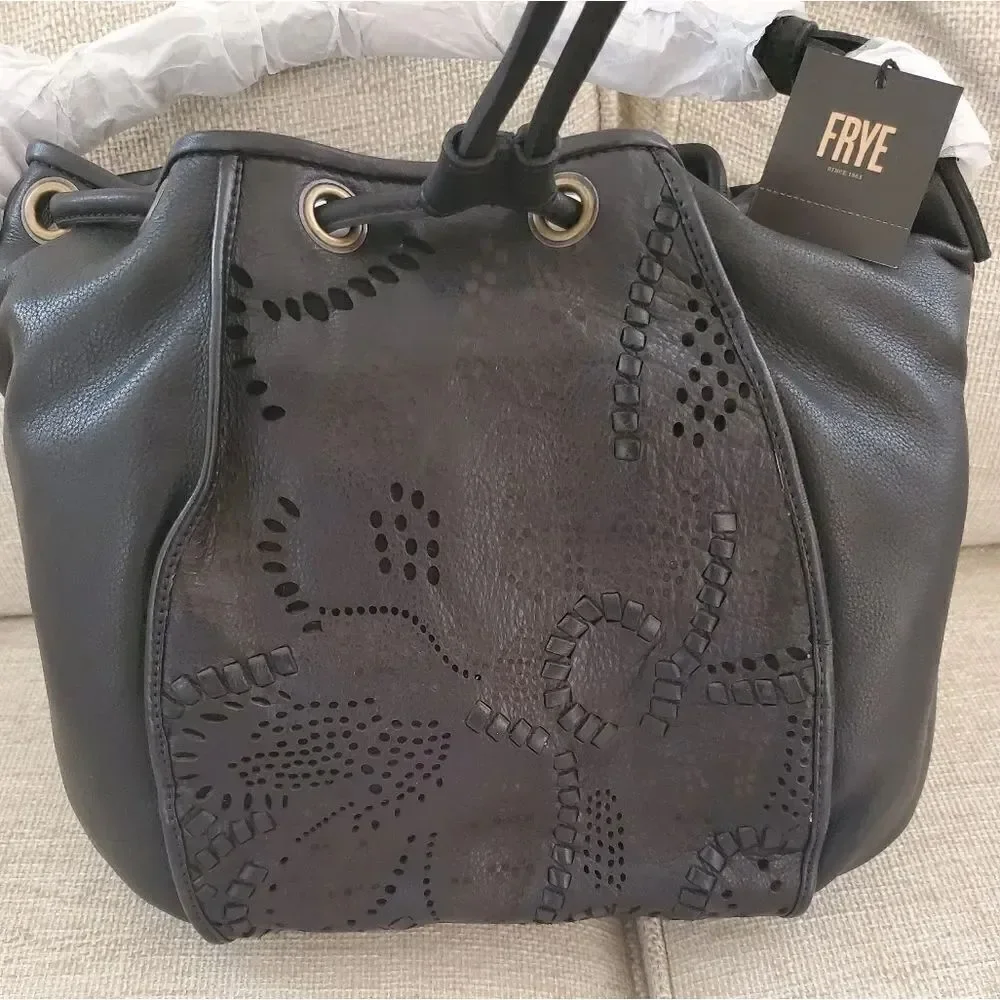 Frye Vivian Leather Bucket Bag in Black - NEW